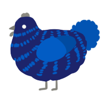 Light Seafloor, a navy and ultramarine chicken with a bar pattern