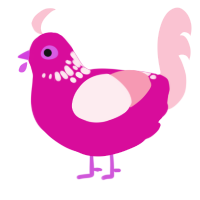 Precious, a fuchsia and rose chicken with a neck-speckle pattern