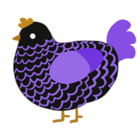 A black and blurple chicken with a lace pattern