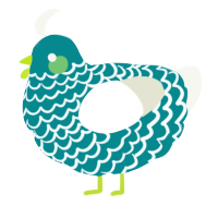 A teal and white chicken with a lace pattern
