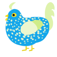 Delphinium, a sky and apple chicken with a speckle pattern