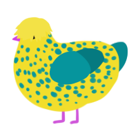 Banana Roquefort, a yellow and teal chicken with a speckle pattern
