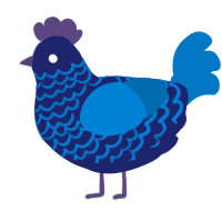 Lil Devil, a navy and sapphire chicken with a lace pattern
