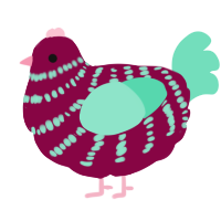Winter Blues, a maroon and mint chicken with a bar pattern