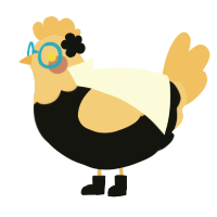 Denki, a black and honey chicken with a head pattern