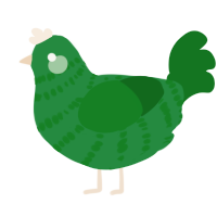 pickle, a viridian and leaf chicken with a bar pattern
