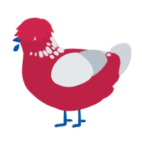 Michigan Jr, a crimson and mist chicken with a neck-speckle pattern