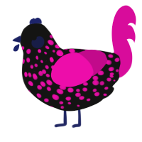 Blacklight, a black and fuchsia chicken with a speckle pattern