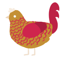 A gold and crimson chicken with a lace pattern