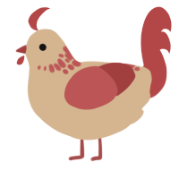 Acrylic, a beige and red chicken with a neck-speckle pattern