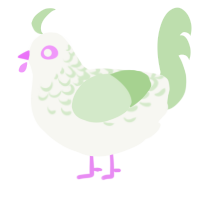 A white and gluppy chicken with a half-lace pattern