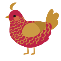 A crimson and gold chicken with a lace pattern