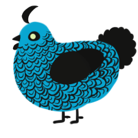 A cerulean and black chicken with a double-lace pattern