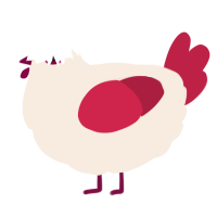 A cream and crimson chicken