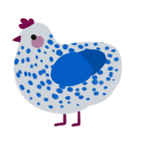 A mist and ultramarine chicken with a speckle pattern