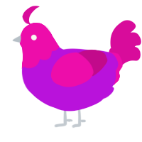 A amethyst and fuchsia chicken with a head pattern
