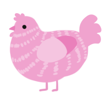 A pink chicken with a bar pattern