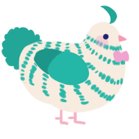 Lu, a cream and turquoise chicken with a bar pattern