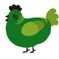 A leaf and chartreuse chicken with a neck-band pattern