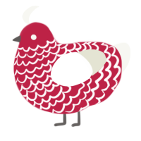 WINNER WINNER, a crimson and white chicken with a lace pattern