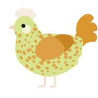 Amber, a lemon and orange chicken with a speckle pattern