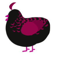 A black and maroon chicken with a half-lace pattern
