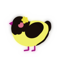 widdle bee, a lemon and black chicken with a head pattern