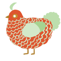 A vermilion and gluppy chicken with a lace pattern