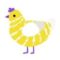 A yellow and white chicken with a bar pattern