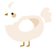 A cream chicken with a head pattern