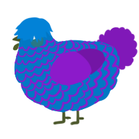 Matteo, a sapphire and violet chicken with a lace pattern
