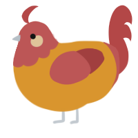 A orange and red chicken with a head pattern