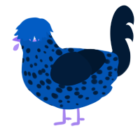 Plupple, a ultramarine and tumblr chicken with a speckle pattern