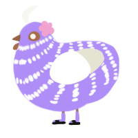 A lilac and white chicken with a bar pattern