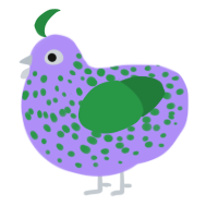 A lilac and viridian chicken with a speckle pattern