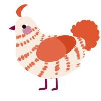 Fruit Salad, a cream and vermilion chicken with a bar pattern