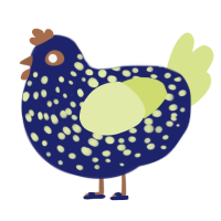 A navy and lemon chicken with a speckle pattern