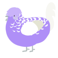 A lilac and white chicken with a half-lace pattern