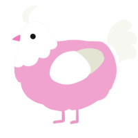Piki, a pink and white chicken with a head pattern