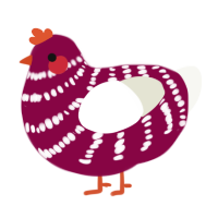 A maroon and white chicken with a bar pattern