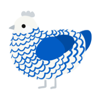 Porcelain, a white and ultramarine chicken with a lace pattern