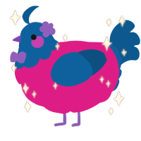Bisexual, a fuchsia and ultramarine chicken with a head pattern