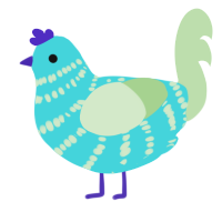 A aqua and gluppy chicken with a bar pattern