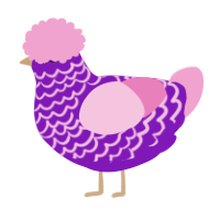 Win, a violet and pink chicken with a lace pattern