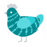 Icey Eye, a teal and aqua chicken with a bar pattern