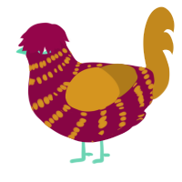A maroon and ochre chicken with a bar pattern
