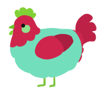 Mloof, a mint and crimson chicken with a head pattern