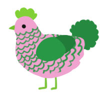 straberry, a pink and viridian chicken with a lace pattern