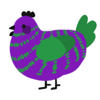 Grapevine, a violet and viridian chicken with a bar pattern