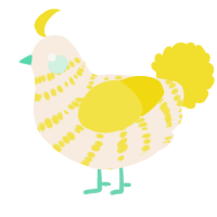 Cheese E Bites, a cream and yellow chicken with a bar pattern